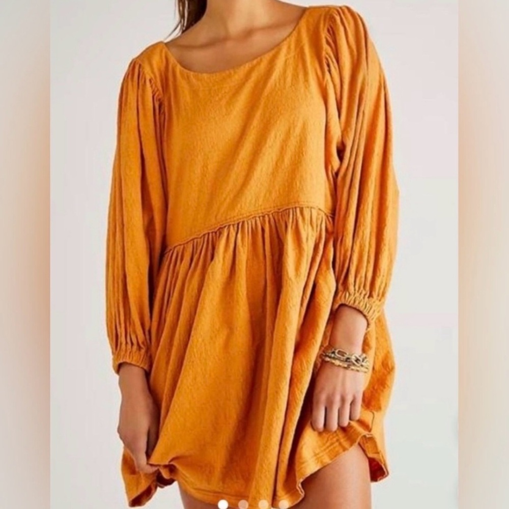 Free People Beach Get Obsessed Cotton Boho Babydoll Dress Mustard Orange Size S